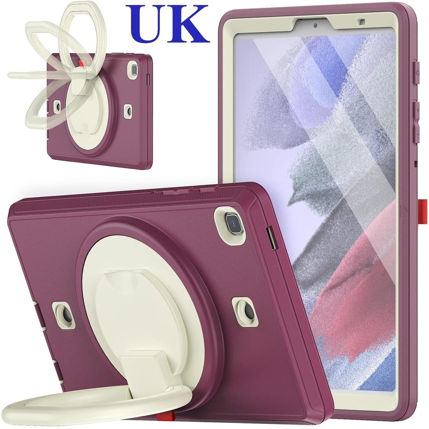 Pachet complet 360° Sigloo: Husa Shockproof Armor + Folie integrata pentru Apple iPad 9th/8th/7th Gen (2021/2020/2019), 10.2", cu stand rotativ, Mov cu Alb