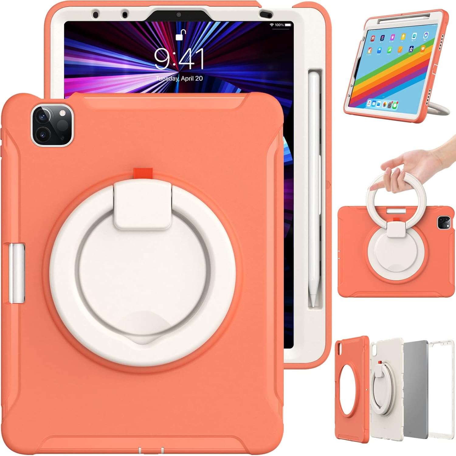 Husa Sigloo pentru Apple iPad Mini 7/6 (2024/2021), 8.3", Protectie Completa, Suport Creion, Stand rotativ, Anti-Soc, Orange