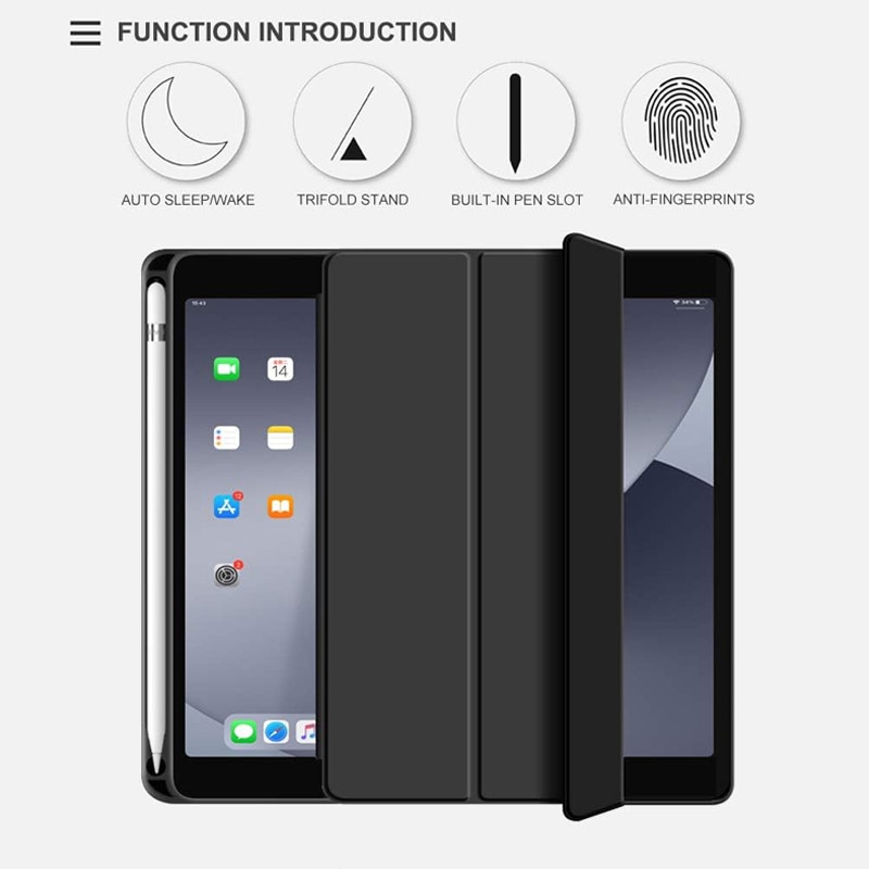 Husa tip Carte cu Suport Pix pentru Apple iPad 5/6, iPad 2017/2018, iPad Air 1/2, 9.7 inch, Protectie completa, Pliabila, Negru