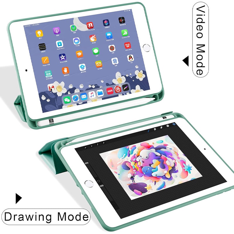 Husa tip Carte cu Suport Pix pentru Apple iPad 5/6, iPad 2017/2018, iPad Air 1/2, 9.7 inch, Protectie completa, Pliabila, Verde