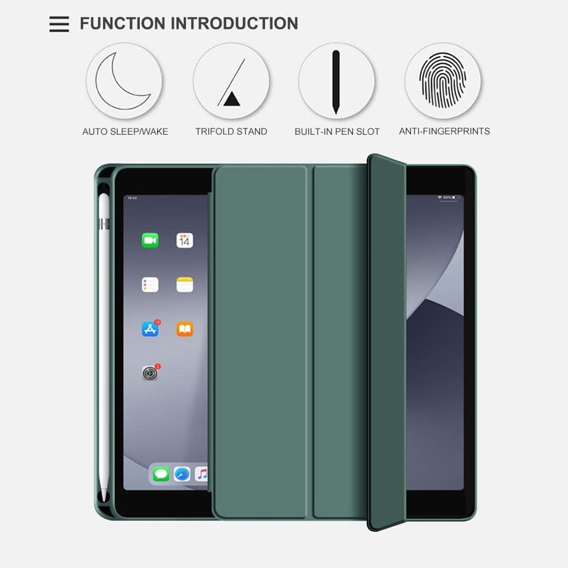Husa tip Carte cu Suport Pix pentru Apple iPad 5/6, iPad 2017/2018, iPad Air 1/2, 9.7 inch, Protectie completa, Pliabila, Verde