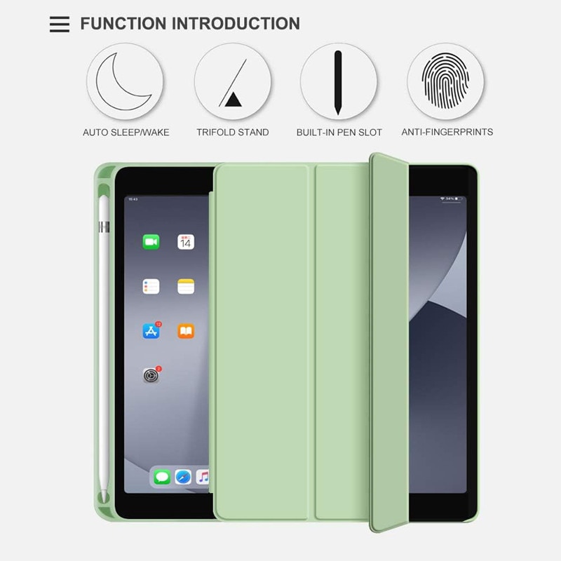 Husa tip Carte cu Suport Pix pentru Apple iPad 10.2 inch 7/8/9, 2019/2020/2021, Protectie completa, Pliabila, Verde Menta