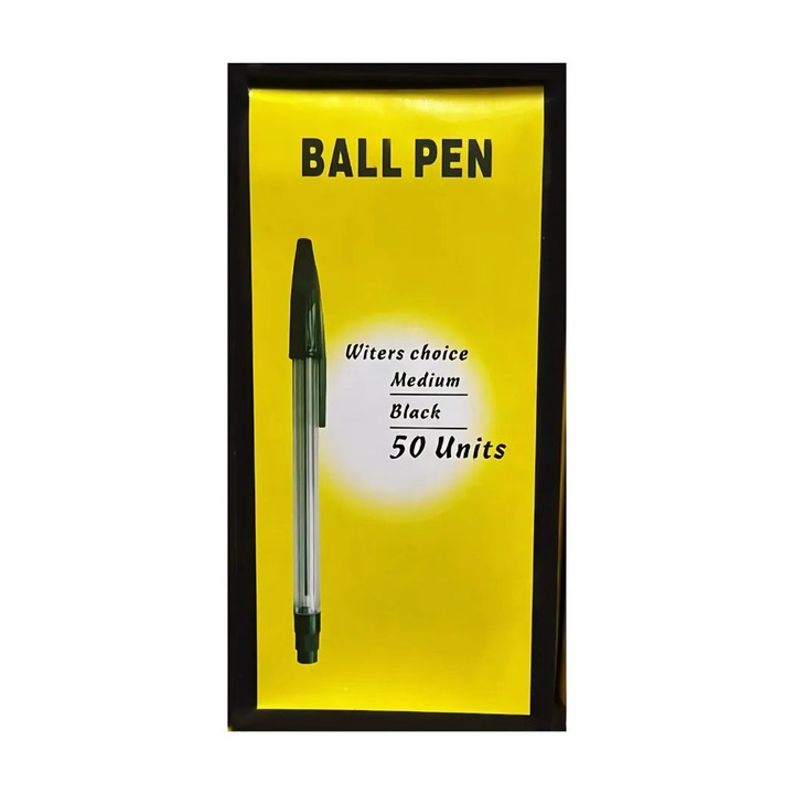 Set 50 Pixuri cu Bila, Cerneala Neagra, Grosime Medie, Model Clasic