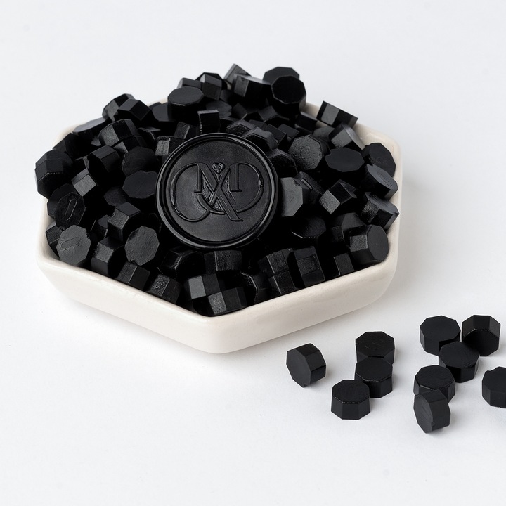 Granule ceara pentru sigilii de ceara, Mariart, culoare Negru pentru invitatii nunta, botez, artizanat, plicuri, papetarie evenimente, cantitate pentru 15 sigilii