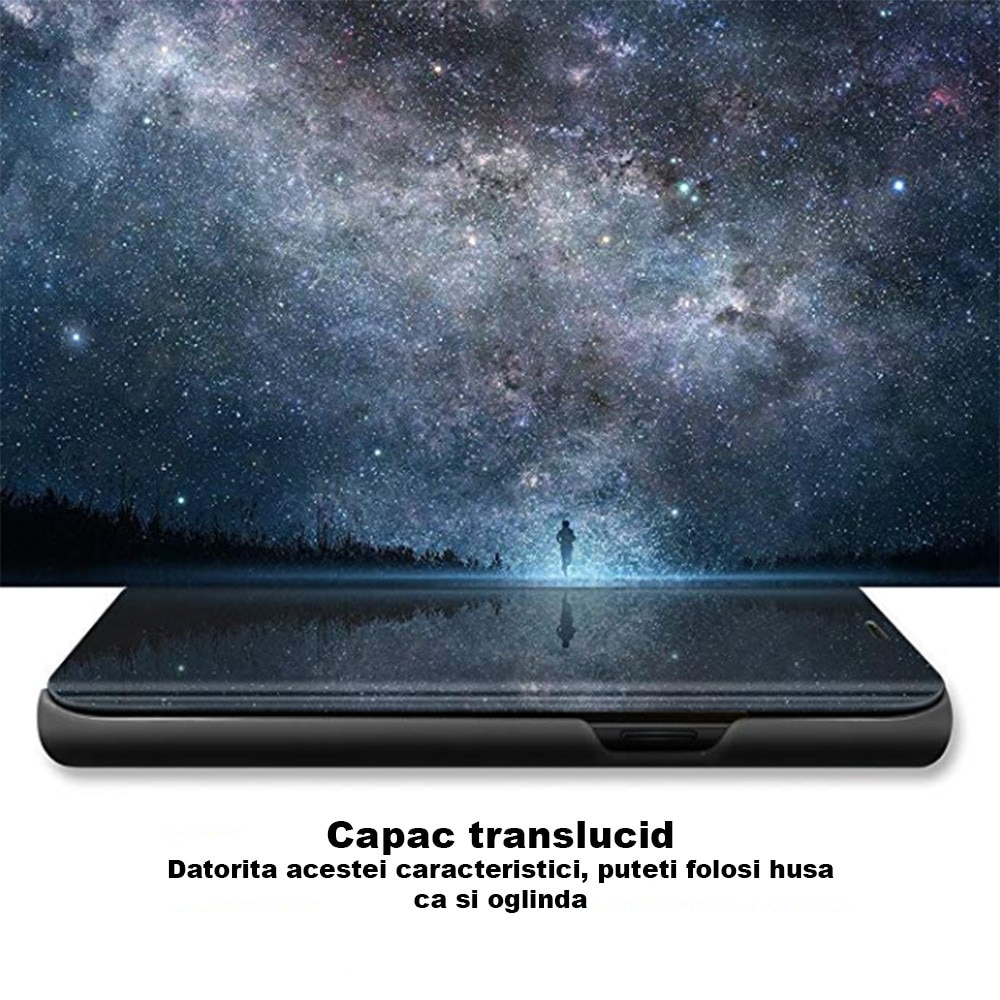 Husa Flip comaptibila cu Samsung Galaxy A21s, Tip Carte, Oglinda, Negru