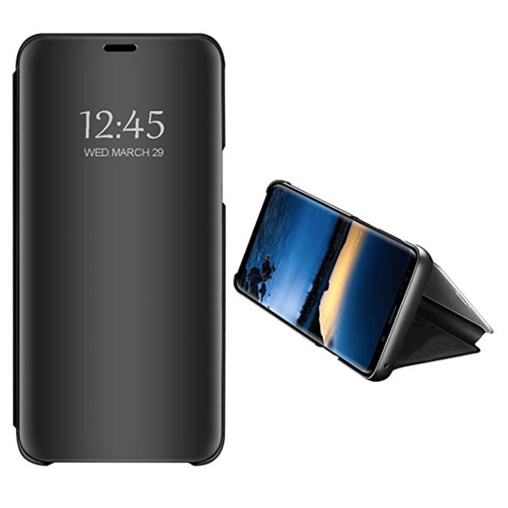 Husa Flip comaptibila cu Samsung Galaxy A21s, Tip Carte, Oglinda, Negru