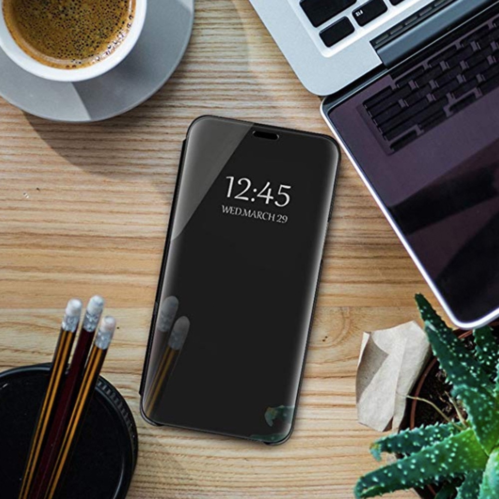 Husa Flip comaptibila cu Samsung Galaxy A21s, Tip Carte, Oglinda, Negru