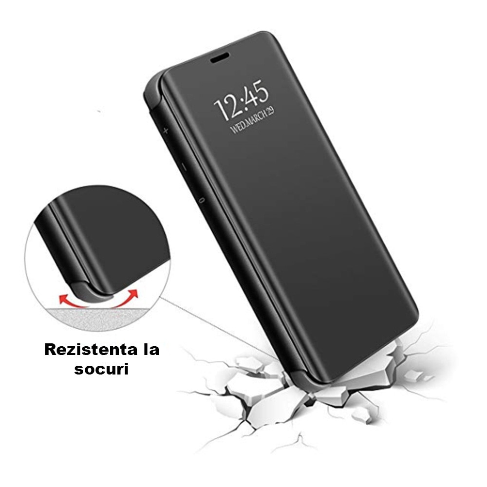 Husa Flip comaptibila cu Samsung Galaxy A21s, Tip Carte, Oglinda, Negru