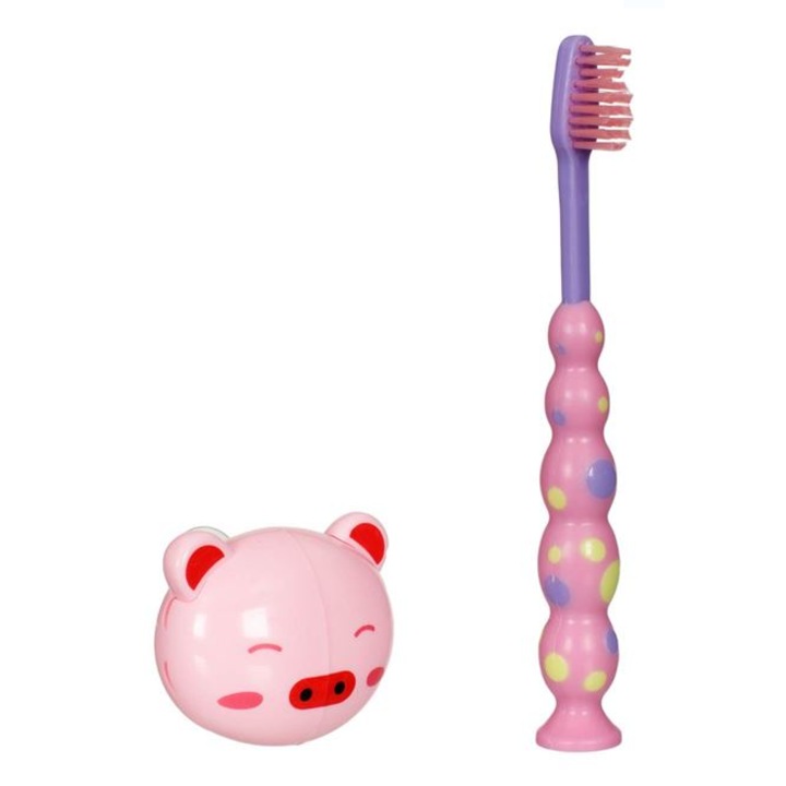 Lila rózsaszín gyermek fogkefe és Purcelus tok