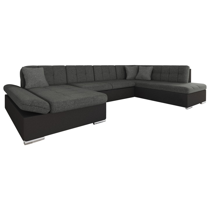 Coltar rabatabil Genero Sale Stanga, MIRJAN 24, negru + gri deschis + gri, 205x345x76 cm