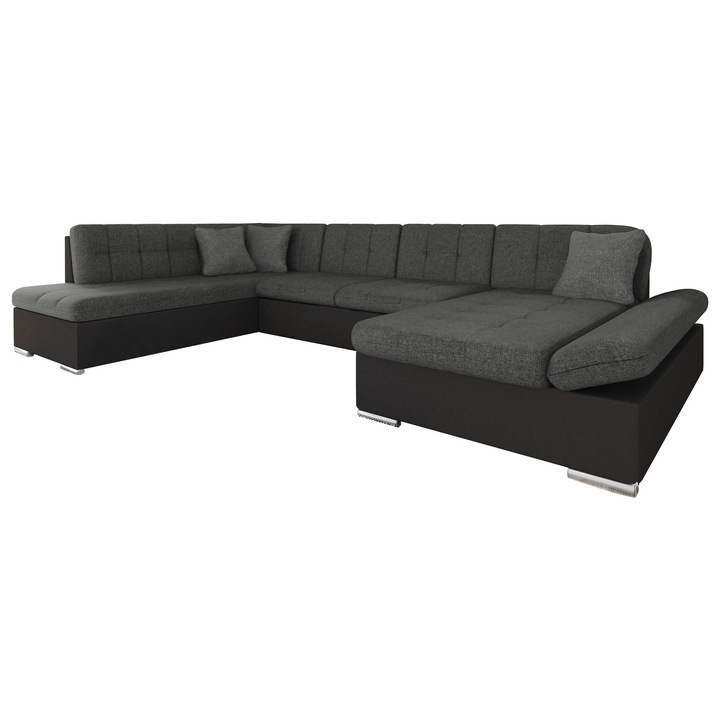 Coltar rabatabil Genero Sale Dreapta, MIRJAN 24, negru + gri deschis + gri, 205x345x76 cm