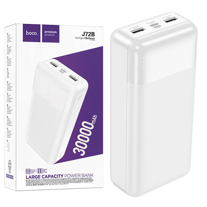 Baterie Externa Hoco (J72B), 2xUSB-A, 30.000mAh, White