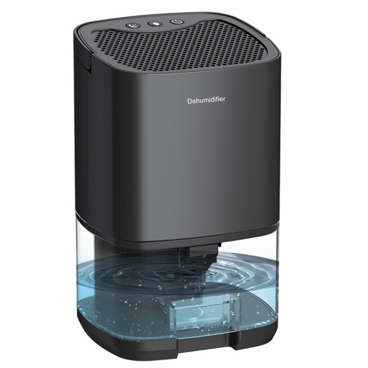 Dezumidificator de Aer RARINCARE pentru Locuinta, Silentios, Capacitate 1000 ml, LED cu 7 Culori diferite, Negru