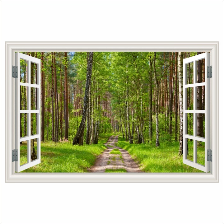 Самозалепващ фототапет Window Road, гора, лято, 135 х 90 см