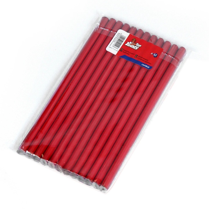 Set Creioane Tamplarie 12 Bucati – Creion Marcare Lemn si Zidarie, Forma Dreptunghiulara, Culoare Rosie