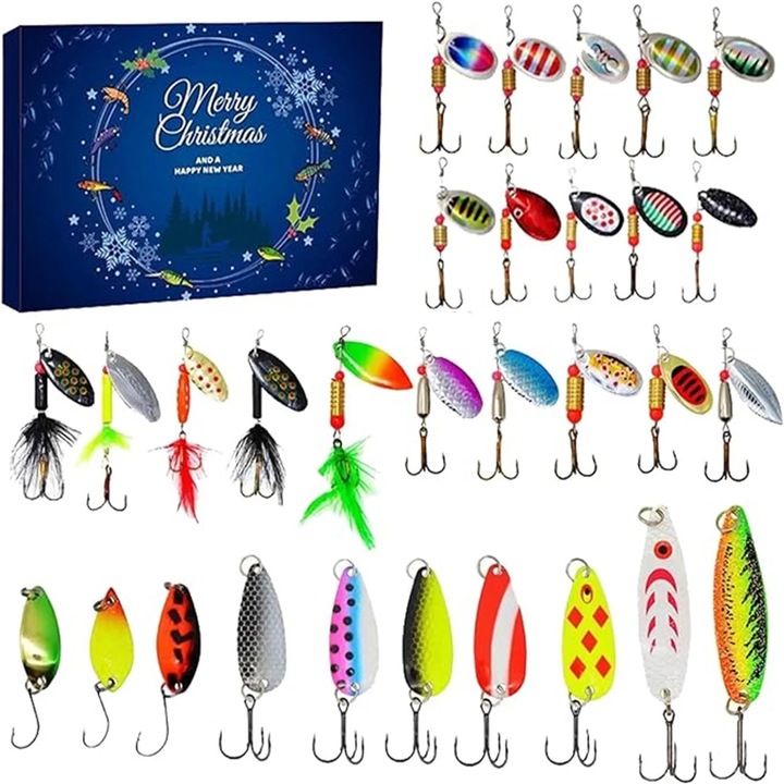 Set de Calendar Advent de Pescuit, 24pcs Momeli Artificiale, Multicolor, 360g