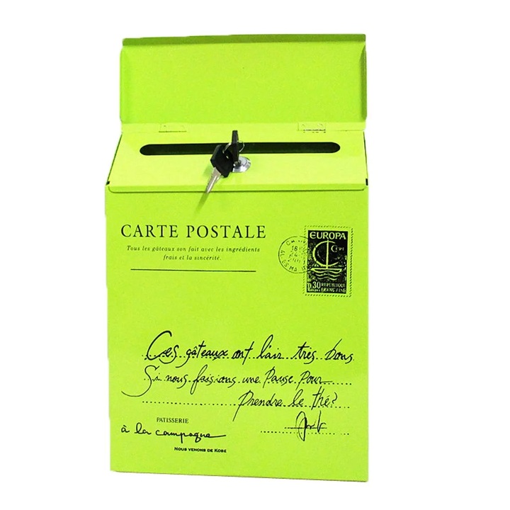 YANYXR vintage retro postaláda, fém, lakattal, zöld, 30x23x6cm