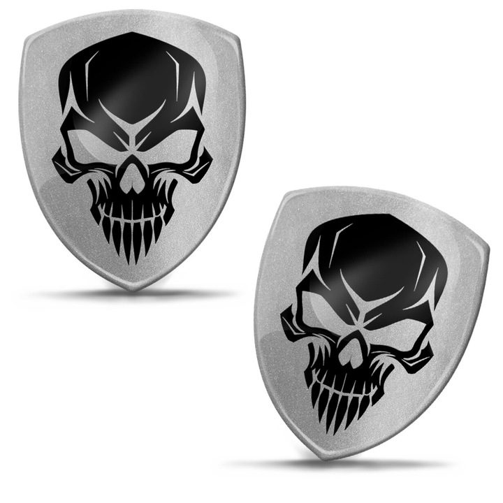 Set de autocolante din silicon 3D Biomar Labs, craniu, argintiu/negru, 50 mm x 40 mm KS 92