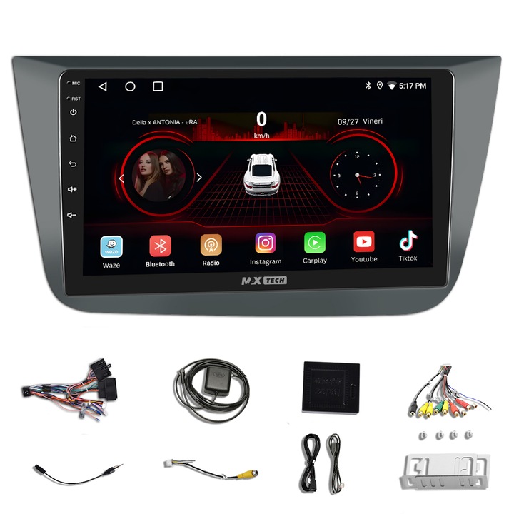 Navigatie Seat Altea / Toledo ( 2004 - 2015 ) dedicata Android 13 si Carplay, MaxTech®, ecran de 9 inch IPS, Youtube, functii GPS, WIFI, Radio, RDS, EQ, DSP, Bluetooth, Waze, Youtube, Mirrorlink