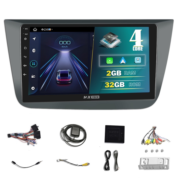 Navigatie Seat Altea / Toledo ( 2004 - 2015 ) dedicata Android 13 si Carplay, MaxTech®, ecran de 9'' IPS, 2 GB RAM 32 GB ROM, DSP, EQ, functii GPS, WIFI, RDS, Radio, Bluetooth, Youtube, Waze