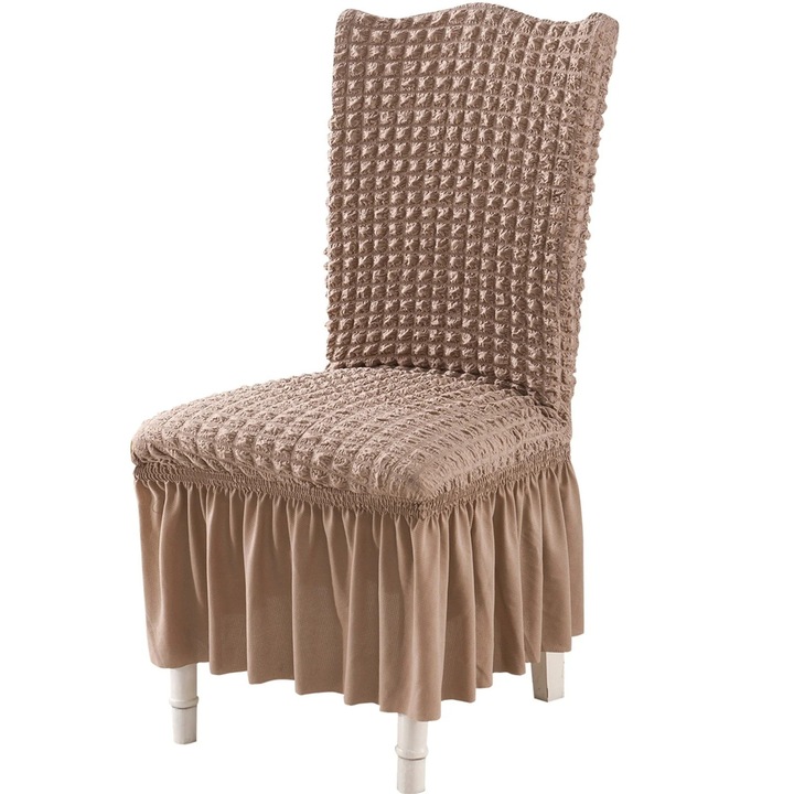 Husa scaun dining YANYXR elastica bej cu fusta 45x48x46cm