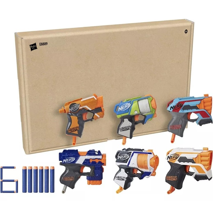 Set de 6 microblastere Nerf cu 6 proiectile incluse, diverse culori