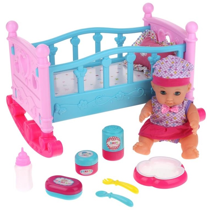 Set bebelus cu accesorii Nobo Kids, cauciuc/plastic, 30cm, multicolor