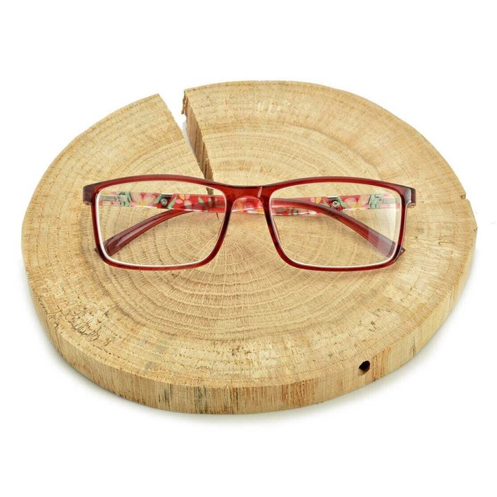 Ochelari de vedere, stilion, model ST311, -3, bordo lucios, set cu etui si stergator