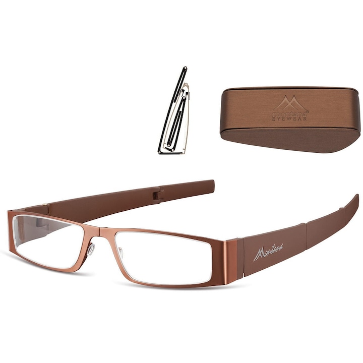 Ochelari de vedere Montana, model MR26C, +3, culoare maro mat, dimensiuni 52x18x140mm, set cu etui
