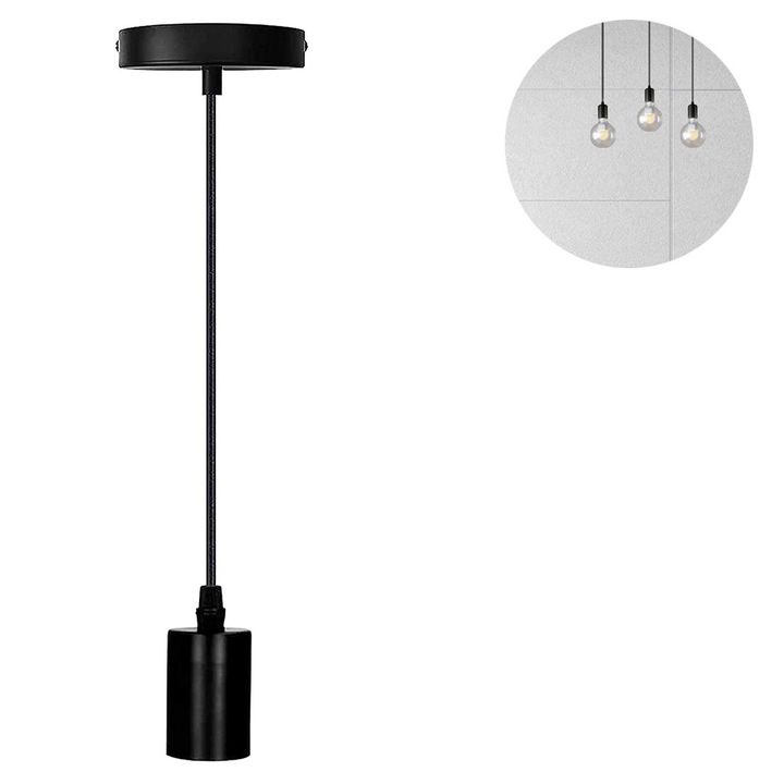 Метална висяща лампа, фасунги за лампа E27 с кабел, висящ шнур, кабел за висяща лампа, идеален за осветление на тавана