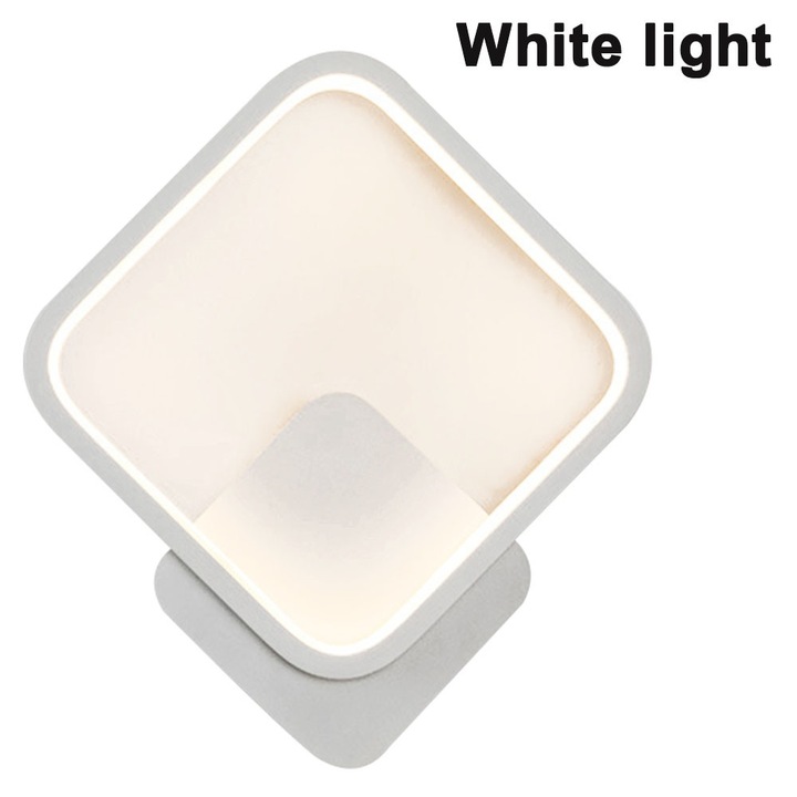 Aplica LED de interior, spot patrat de perete, 12W, pentru living, dormitor, hol, scara, lampa de noptiera, decoratiune dormitor (alb, stil 2)