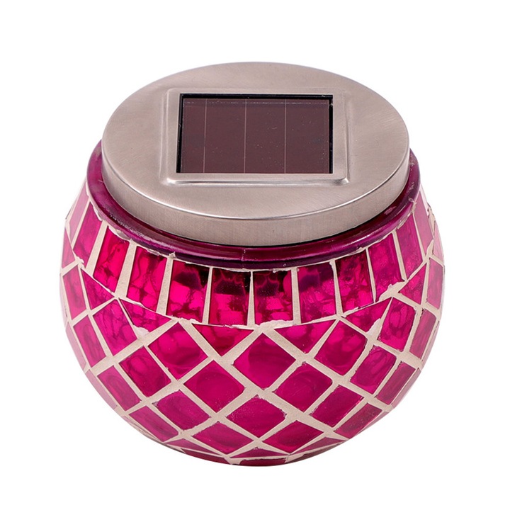Lampa solara sticla colorata, minge, rezistenta la apa, 15x15cm