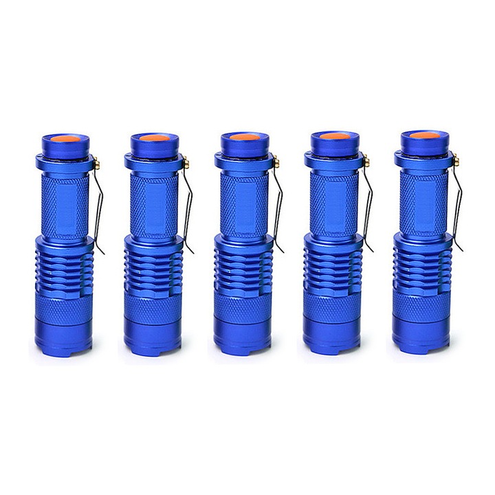 Комплект от 5 акумулаторни фенера с телескопично увеличение, полиестер, многоцветни