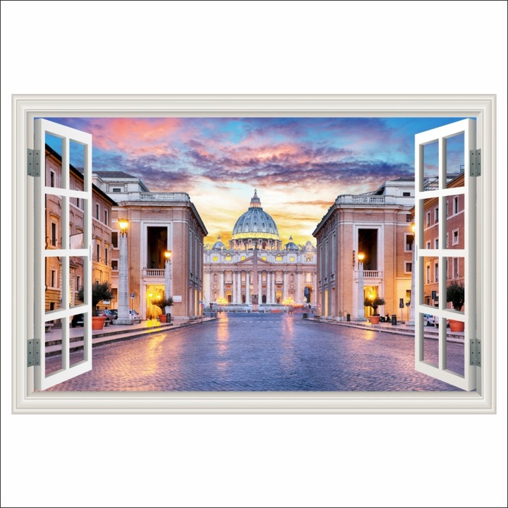 Fototapet de perete autoadeziv si lavabil Fereastra Vatican, rasarit de soare, 150 x 100 cm