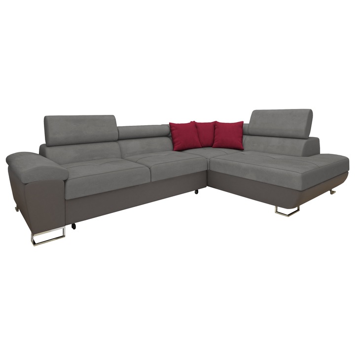 Coltar rabatabil Alvin Dreapta, MIRJAN 24, gri + rosu, 202x270x71 cm