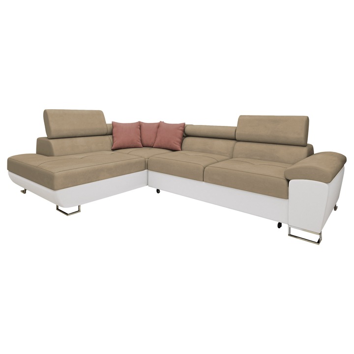 Coltar rabatabil Alvin Stanga, MIRJAN 24, alb + bej + roz, 202x270x71 cm