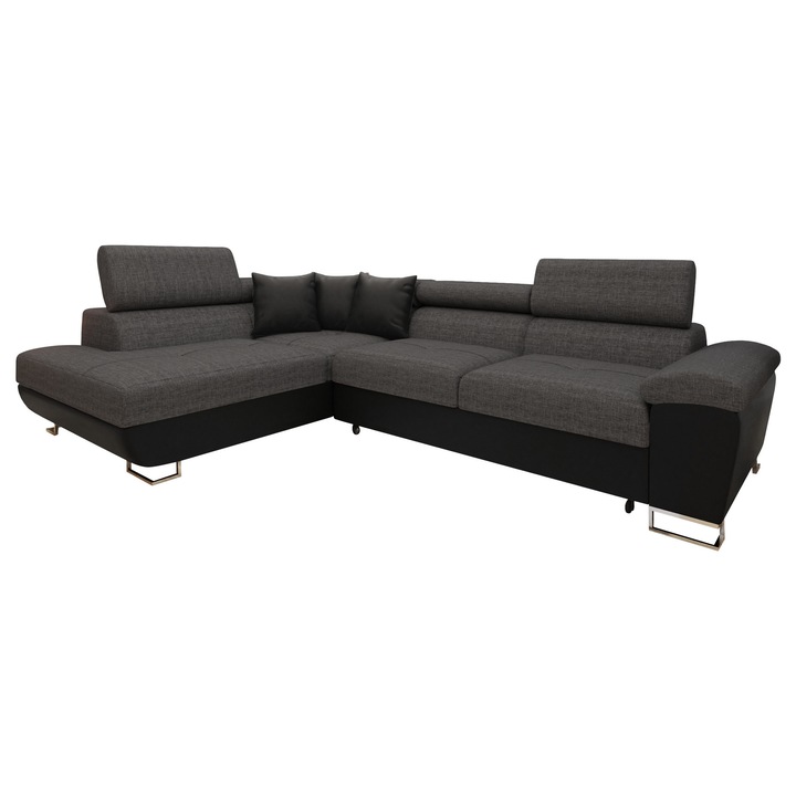 Coltar rabatabil Alvin SALE Stanga, MIRJAN 24, negru + gri, 202x270x71 cm