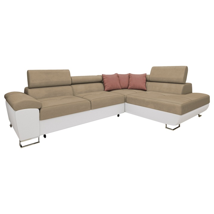 Coltar rabatabil Alvin Dreapta, MIRJAN 24, alb + bej + roz, 202x270x71 cm