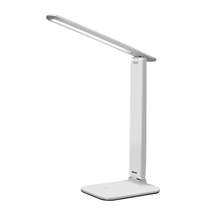 Lampa de birou cu baterie cu litiu incorporata, lumina reglabila fara trepte pentru utilizare la birou si lectura, placa de incarcare wireless si port de incarcare USB pentru telefoane inteligente si dispozitive (negru)