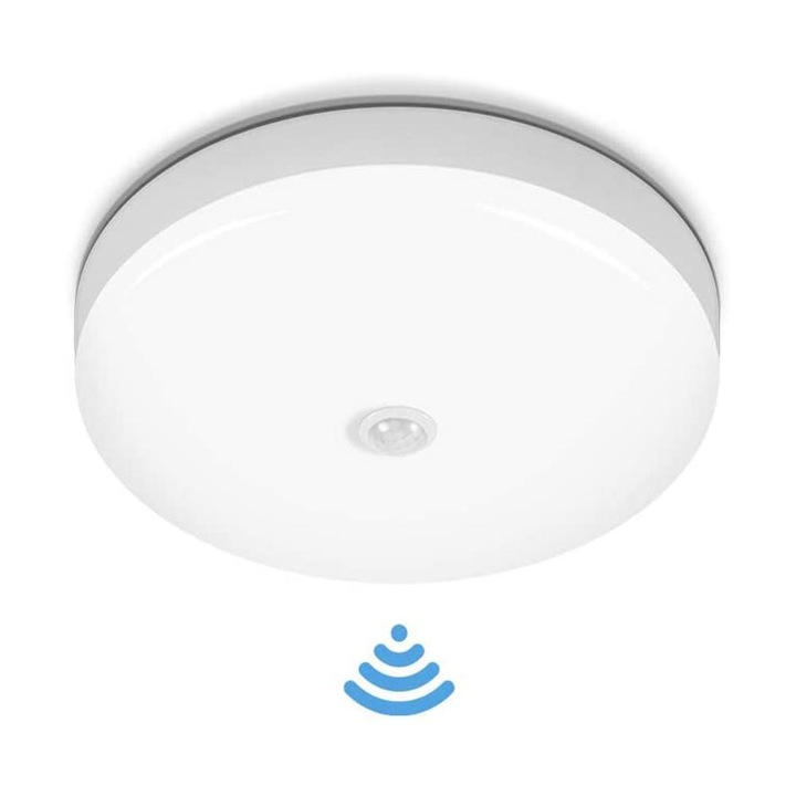 Плафониера с регулируема яркост, Enforose, млечнобяла, дизайн със защита на очите, сензор за движение, презареждаема