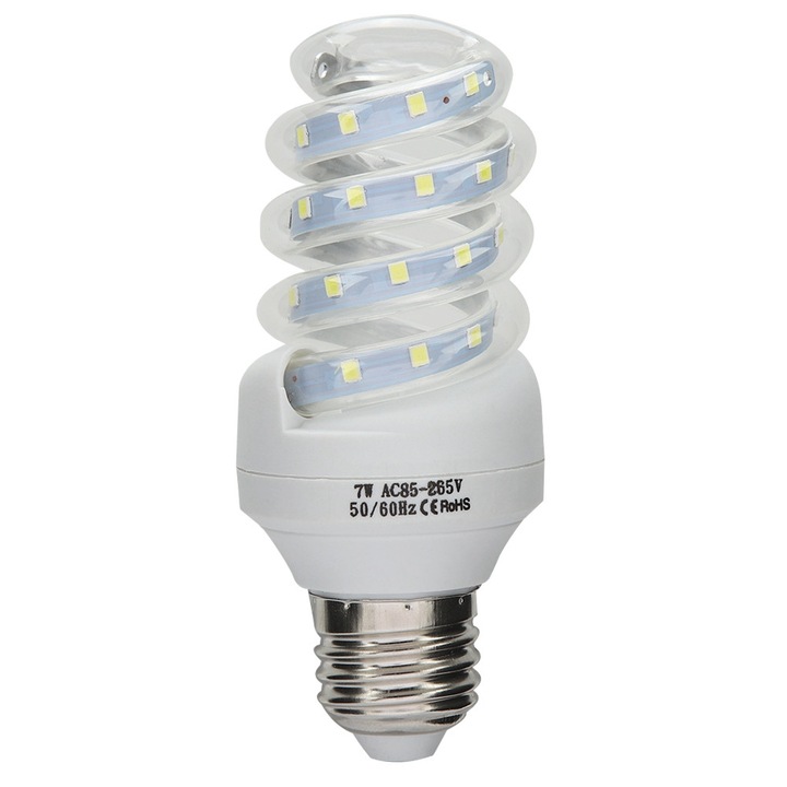 E27 Спирална LED крушка, бяла светлина, 7W, 180~240V, комплект от 2