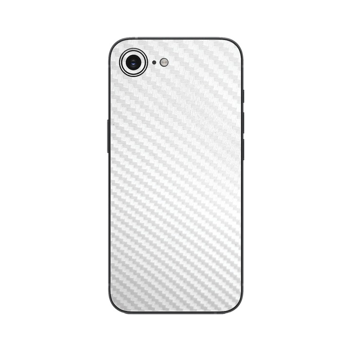 Folie iSkinz pentru Apple iPhone 16e - Carbon Alb, 360 Cut, Skin Adeziv Full Cover, Protectie Carcasa Spate si Laterale