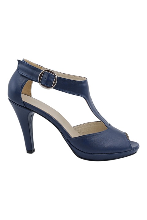Sandale dama elegante, piele naturala, varf decupat, catarama lata, cu platforma, albastru