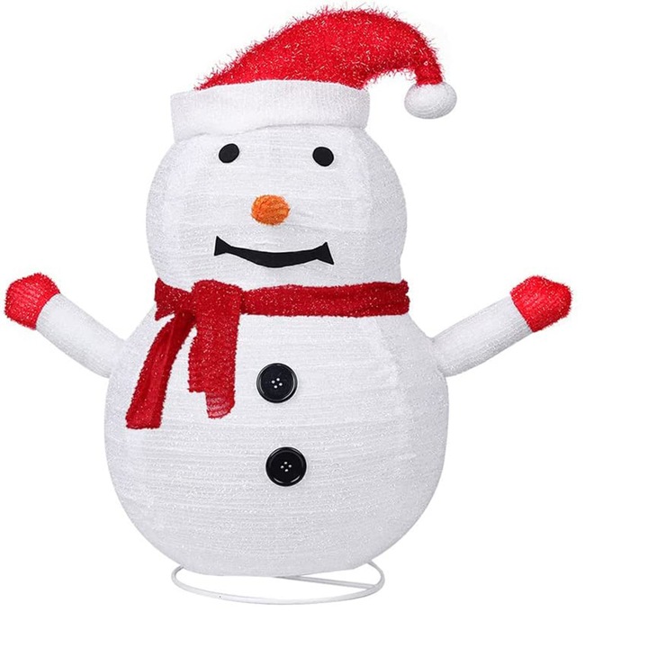 Fenségesen megvilágított hóember, kültéri karácsonyi dekorációk, előre megvilágított LED-lámpák lenyűgöző ünnepi jelenetekhez, tartós szerkezet, könnyen összeszerelhető tároló, összecsukható hóember, beltéri és kültéri terekhez (piros)