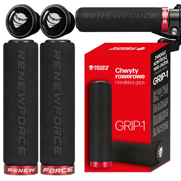 Mansoane, Renew Force, lungime 130mm, spuma comfortabila, inchidere pe o parte, 2 bucati, foarte confortabil, negru cu rosu, GRIP-1