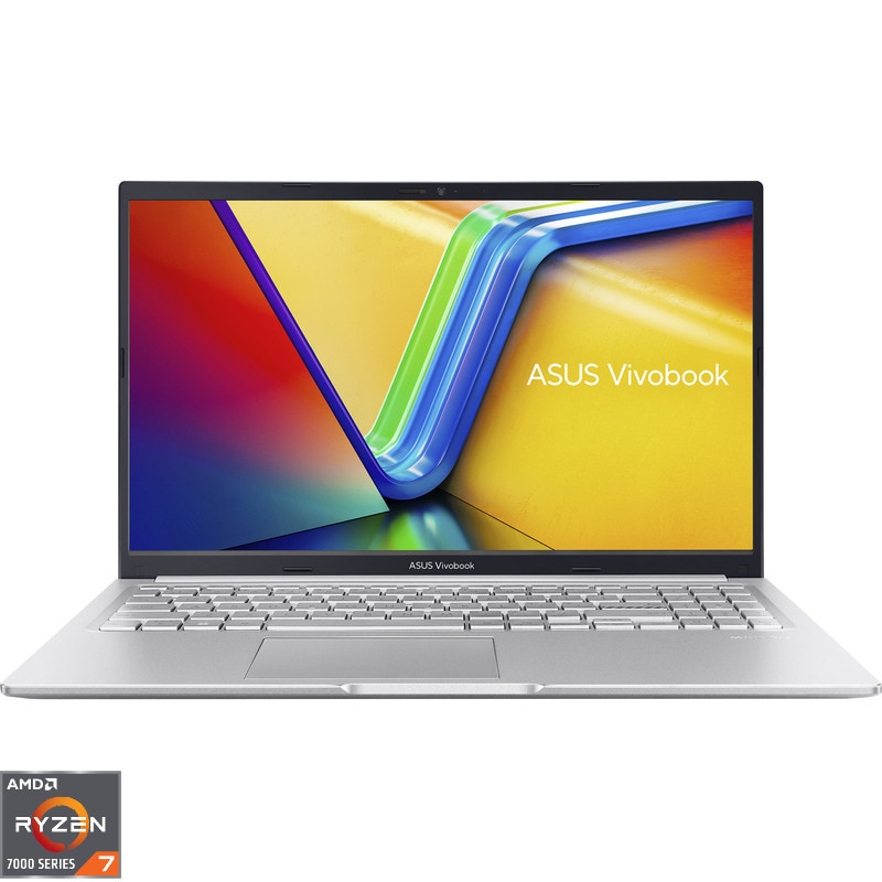 Laptop ASUS Vivobook 15 M1502YA cu procesor AMD Ryzen™ 7 7730U pana la 4.5GHz, 15.6'', Full HD, IPS, 32GB DDR4, 1 TB SSD, AMD Radeon™ Graphics, No OS, Cool Silver