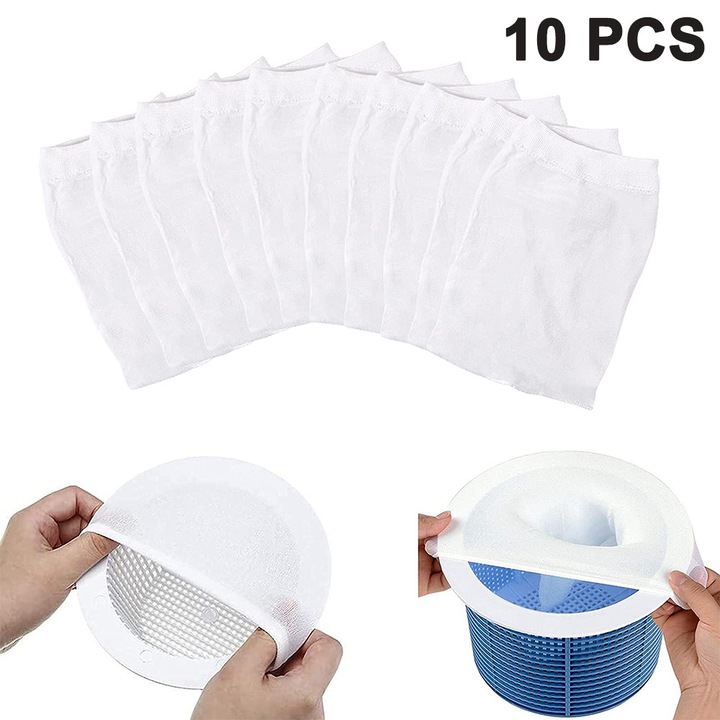 Set 10/30 buc sosete filtru piscina, nailon, alb, 13x22cm