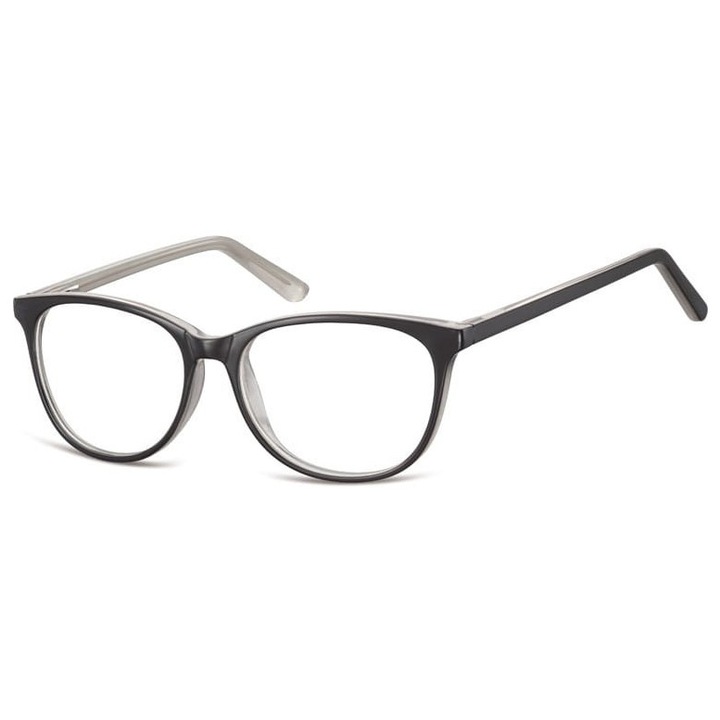 Ochelari de vedere unisex Sunoptic, optiuni de lentile interschimbabile, culoare neagra + gri, dimensiuni 12.8x4.4cm, set complet cu etui, sac si servetel