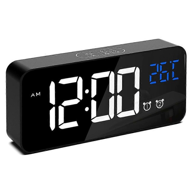 Ceas de alarma digital mare, display LED, dimmer ajustabil, negru, 145x65x32mm