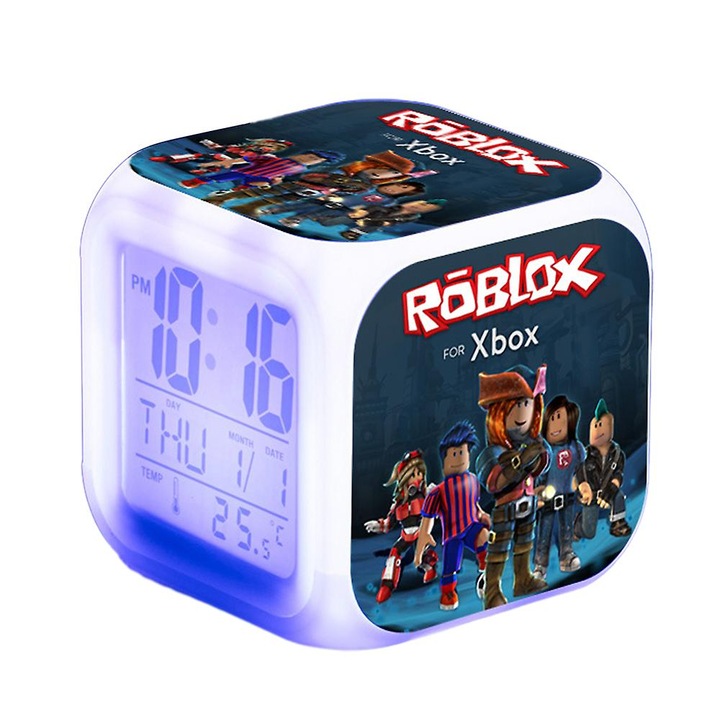 Ceas decorativ digital cu alarma, 7 culori, model Roblox, iluminare nocturna, pentru copii